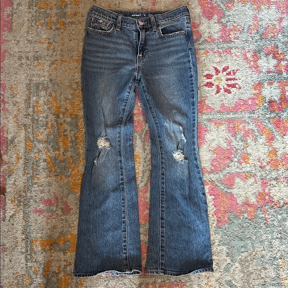 Old Navy High-Rise Flare Distressed Jeans - Classic Blue
